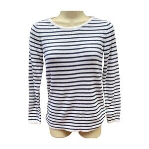 L.L.Bean Size S White Navy Striped Blend Ribbed Pullover Sweater Nautical